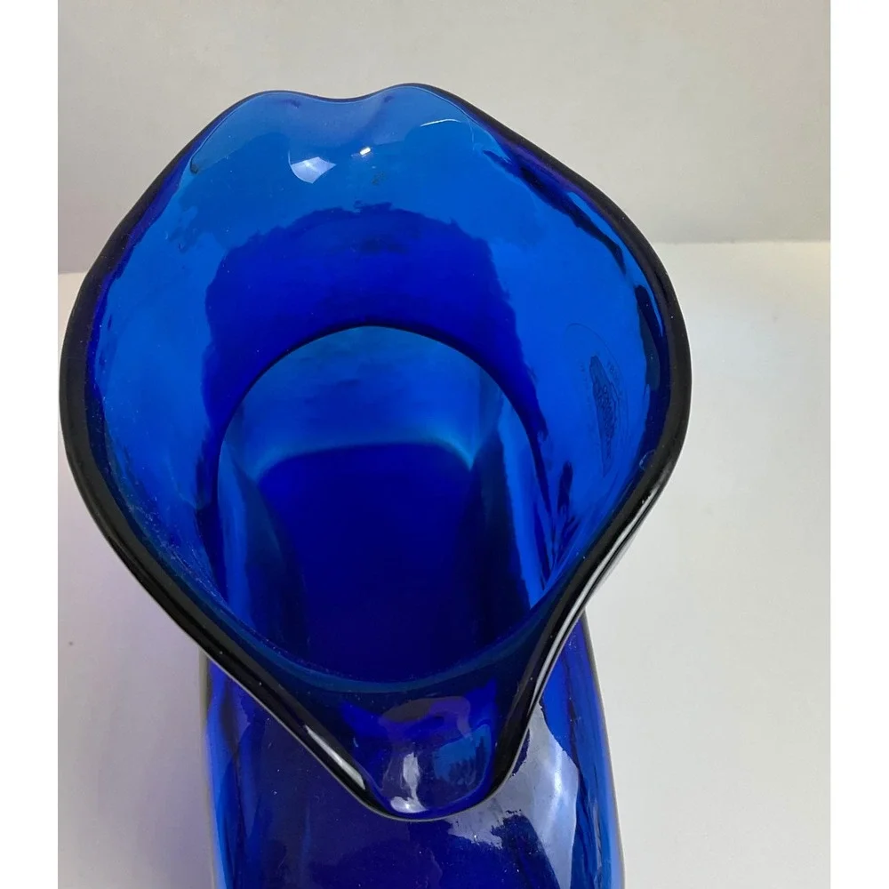 Blenko Cobalt Blue Glass Water Carafe Pitcher 384 Pinched Spout Made in USA